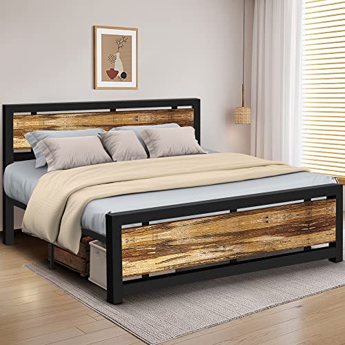 Aqgrj Queen Bed Frame, Platform Bed Frame with Headboard and Steel Sturdy Slat Strong Support Legs, Noise-Free No Box Spring Needed, Easy Assembly-Brown