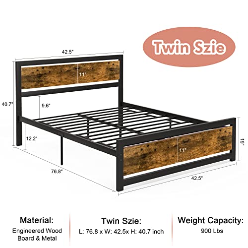 Aqgrj queensize bedframe, platformbedframe met hoofdeinde en stalen stevige lattenbodem, sterke steunpoten, geluidsvrij, geen boxspring nodig, eenvoudige montage, bruin