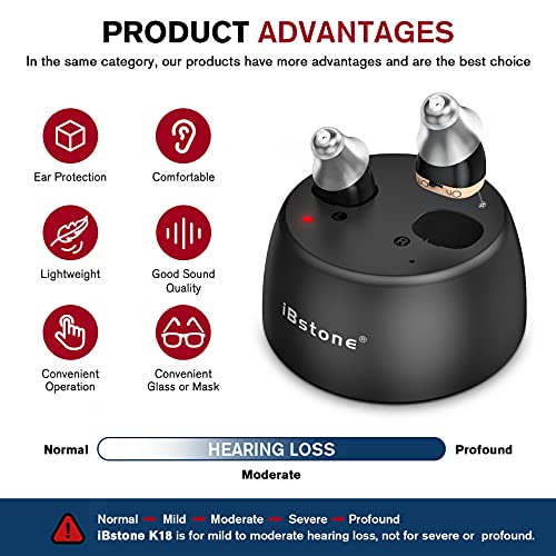 Hearing Aids, iBstone K17 Rechargeable Hearing Aids to Assist Hearing for Seniors & Adults, Mini Completely-in-Canal Digital Hearing Devices with Noise Cancellation, OTC, Pair (Blue & Red)