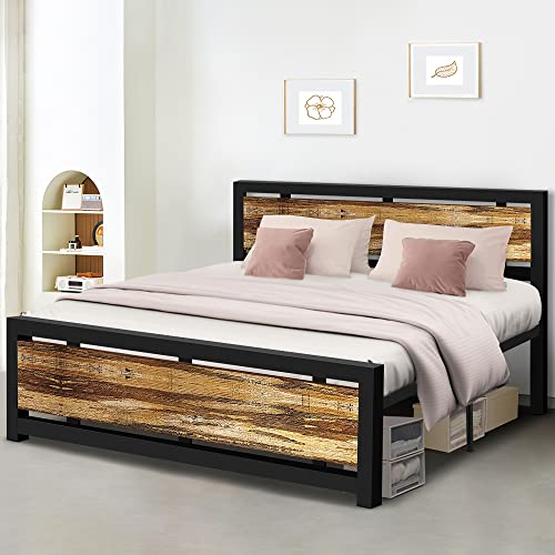Aqgrj queensize bedframe, platformbedframe met hoofdeinde en stalen stevige lattenbodem, sterke steunpoten, geluidsvrij, geen boxspring nodig, eenvoudige montage, bruin