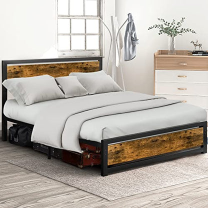 Aqgrj queensize bedframe, platformbedframe met hoofdeinde en stalen stevige lattenbodem, sterke steunpoten, geluidsvrij, geen boxspring nodig, eenvoudige montage, bruin