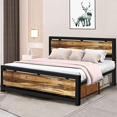 Aqgrj queensize bedframe, platformbedframe met hoofdeinde en stalen stevige lattenbodem, sterke steunpoten, geluidsvrij, geen boxspring nodig, eenvoudige montage, bruin