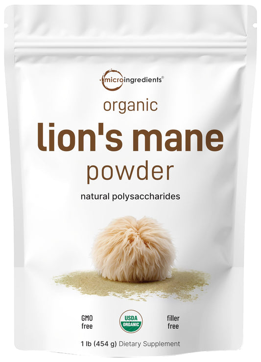 Micro Ingredients Organic Lions Mane Mushroom Supplement Powder 16 Ounce | Sustainably US Grown Nootropic for Mental Clarity Energy & Immune Support | Non-GMO Vegan