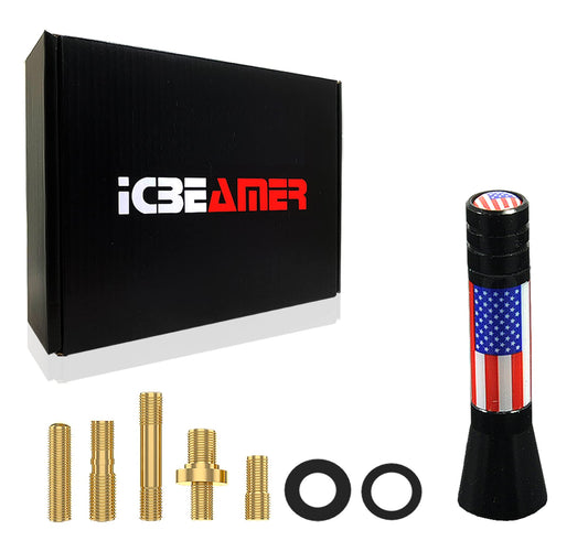 ICBEAMER 2" Mini Size United States Country Flag Patriotic Style Automotive Antenna with Internal Copper Coil Universal Fit AM/FM Radio Antenna Replacement Compatible for Car, Truck and Van