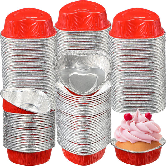 Honeydak Heart Shaped Cake Pans Valentine's Day Aluminum Foil Cupcake Cups Mini Heart Cake Liners Disposable Baking Tins for Wedding Anniversary Dessert Quiche Ramekin Pudding(100 ml, 200 Pcs)